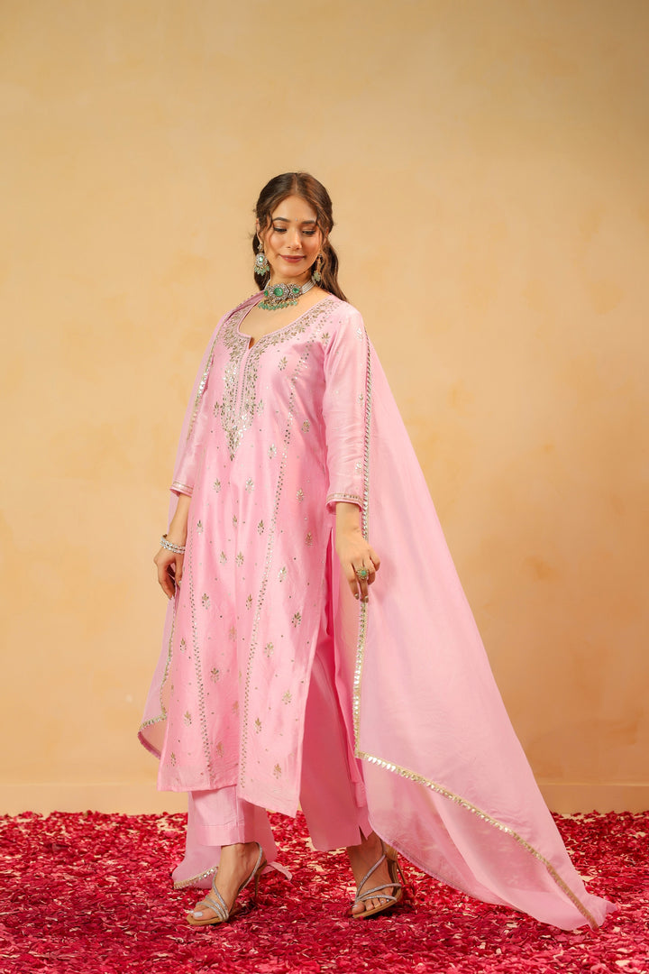 Chandni Pink Chanderi Suit Set