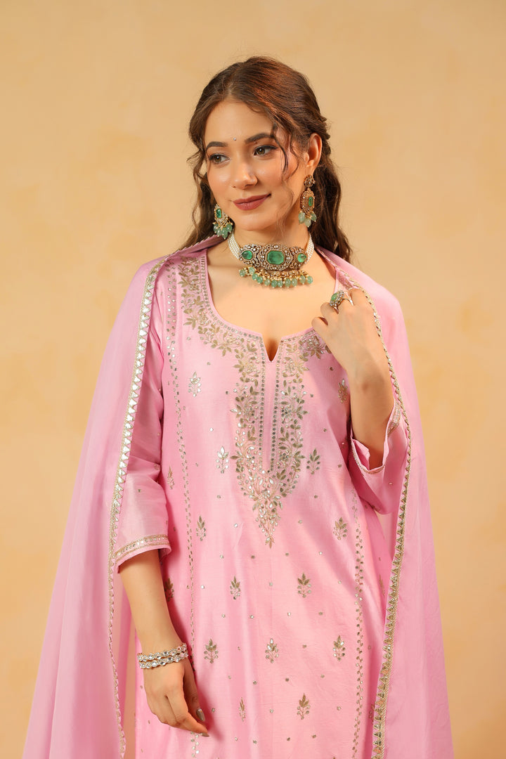 Chandni Pink Chanderi Suit Set