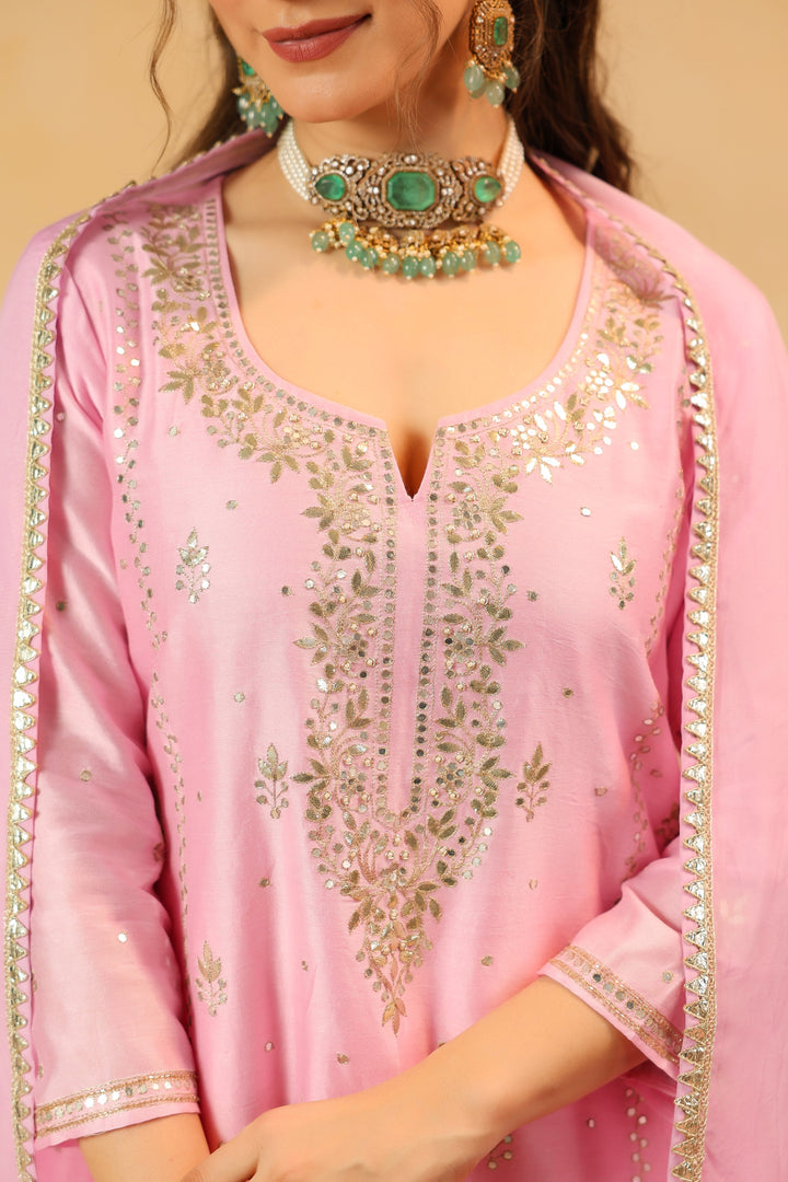 Chandni Pink Chanderi Suit Set