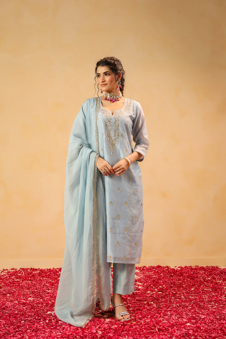Zohra Blue Chanderi Suit Set