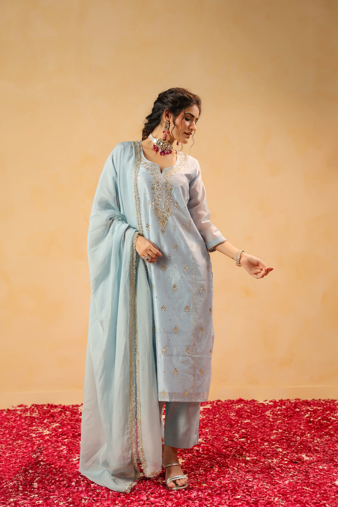 Zohra Blue Chanderi Suit Set