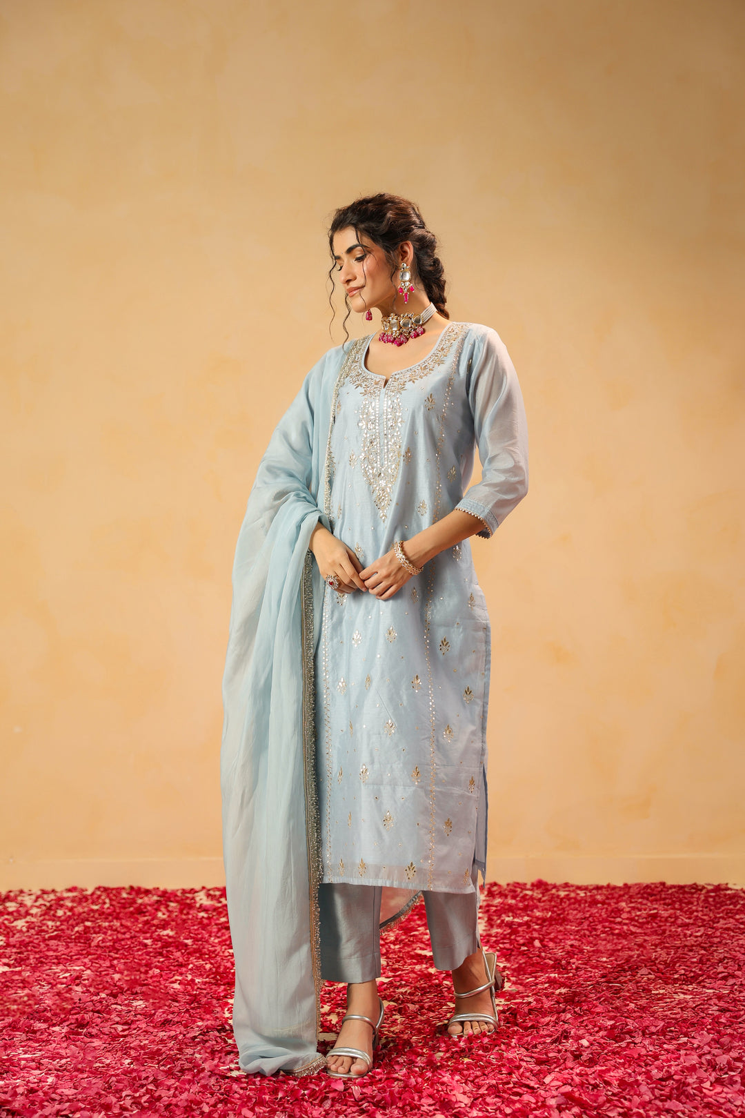 Zohra Blue Chanderi Suit Set