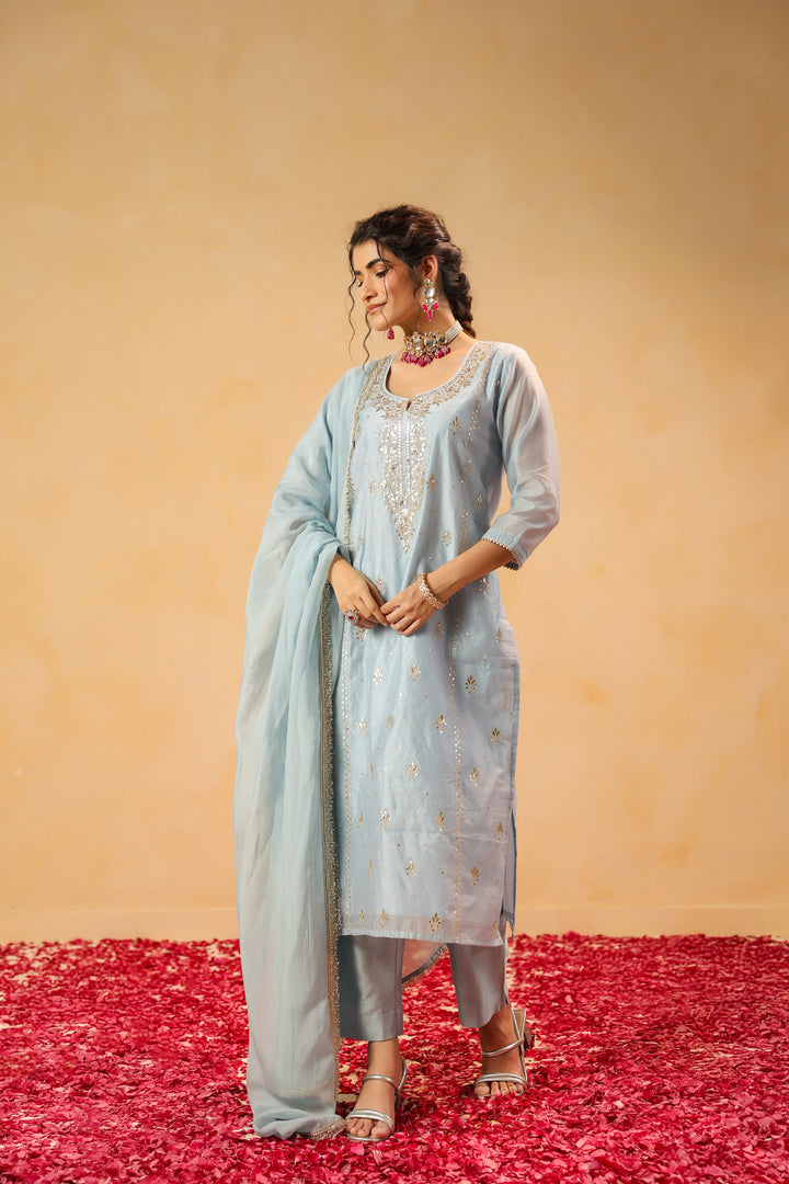Zohra Blue Chanderi Suit Set