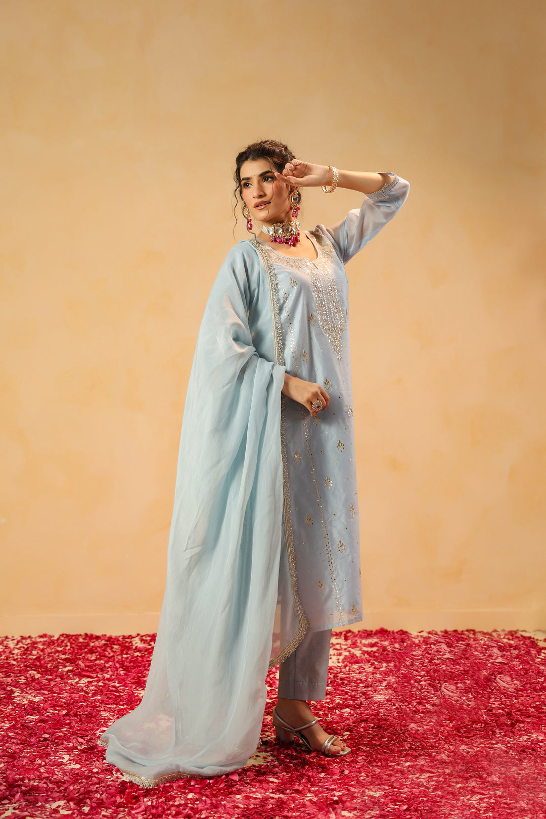 Zohra Blue Chanderi Suit Set