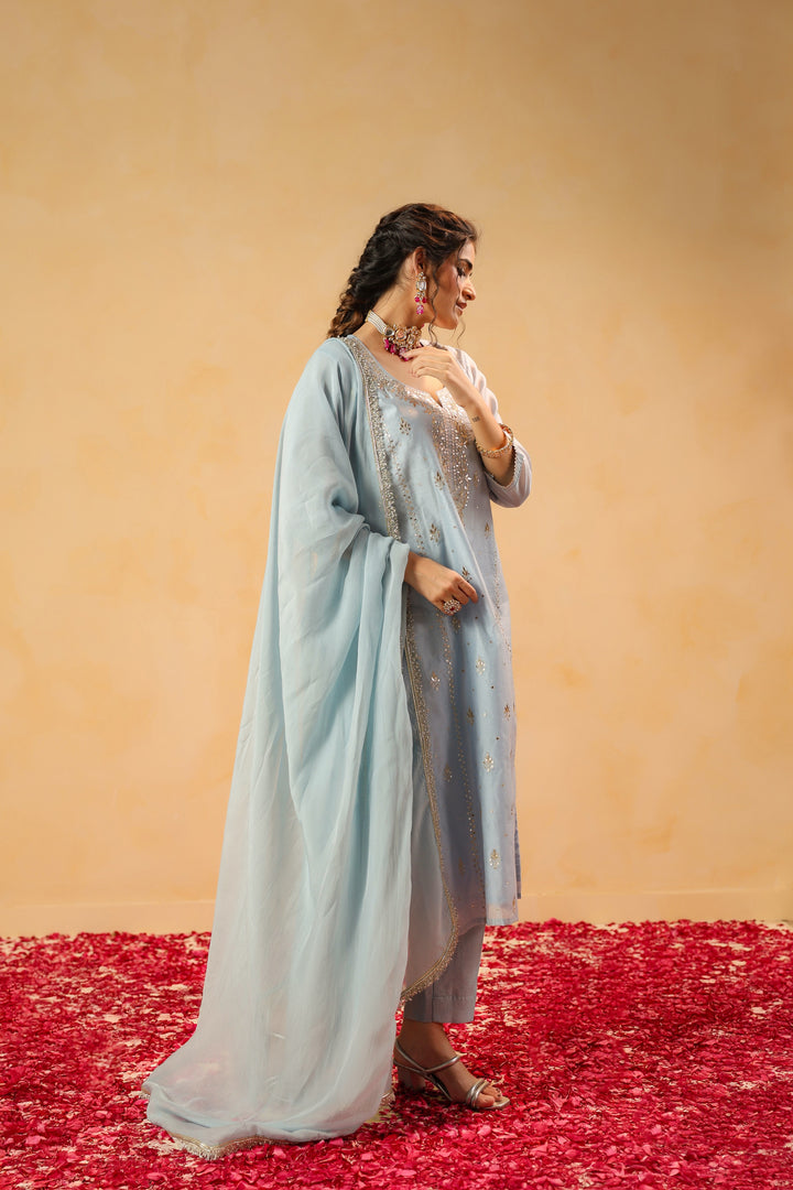 Zohra Blue Chanderi Suit Set