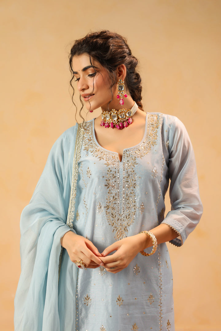 Zohra Blue Chanderi Suit Set
