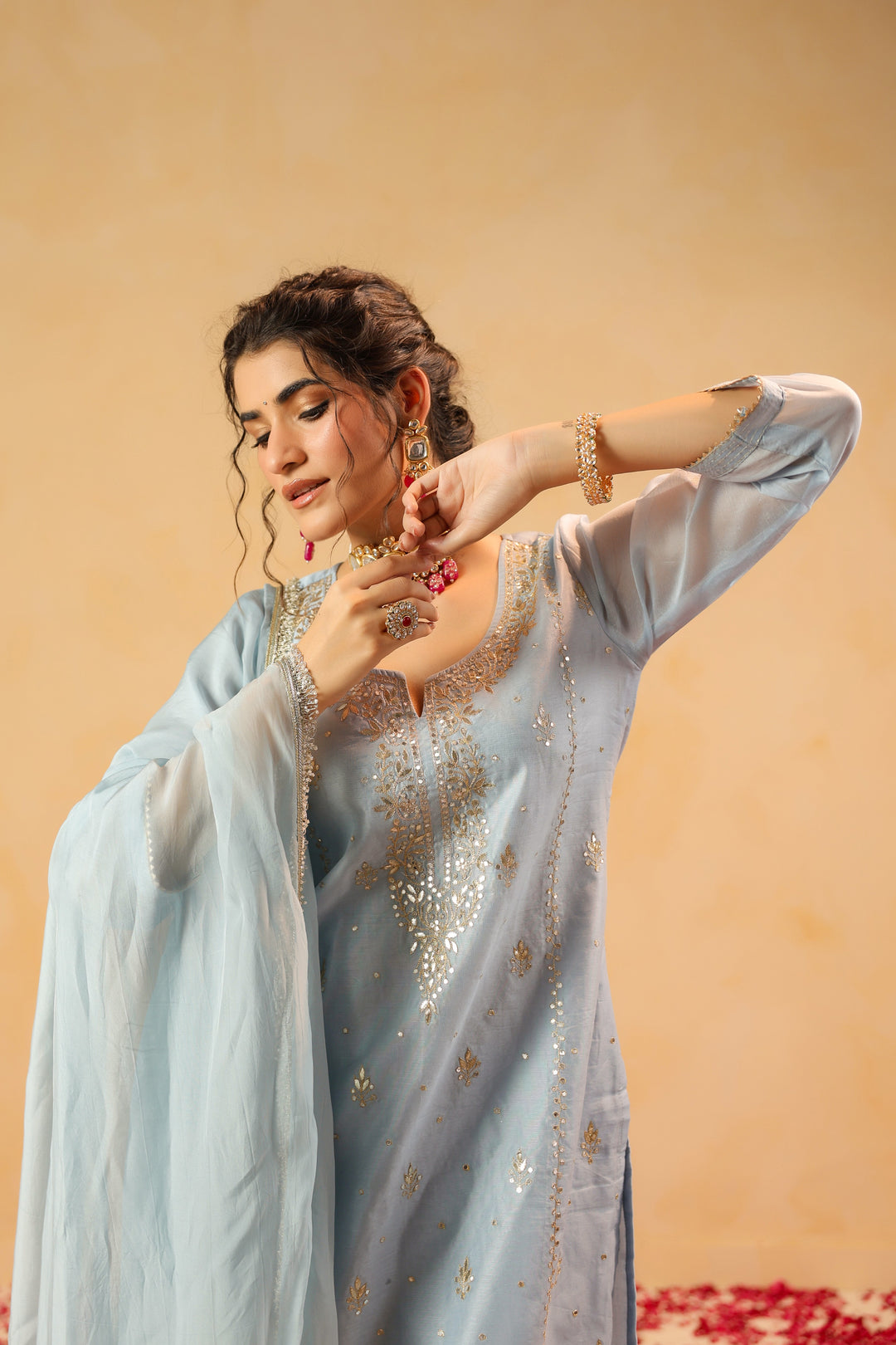 Zohra Blue Chanderi Suit Set