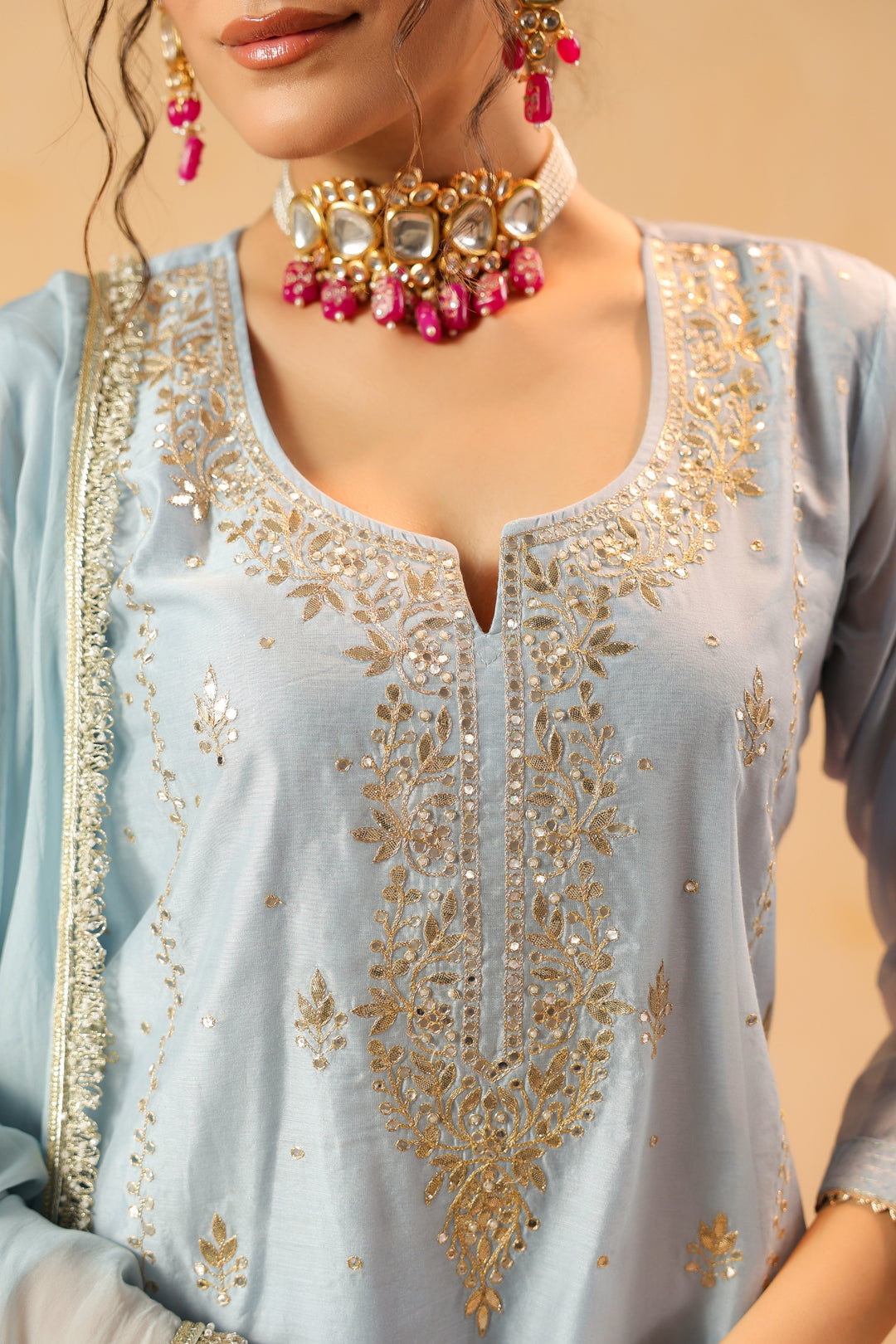 Zohra Blue Chanderi Suit Set