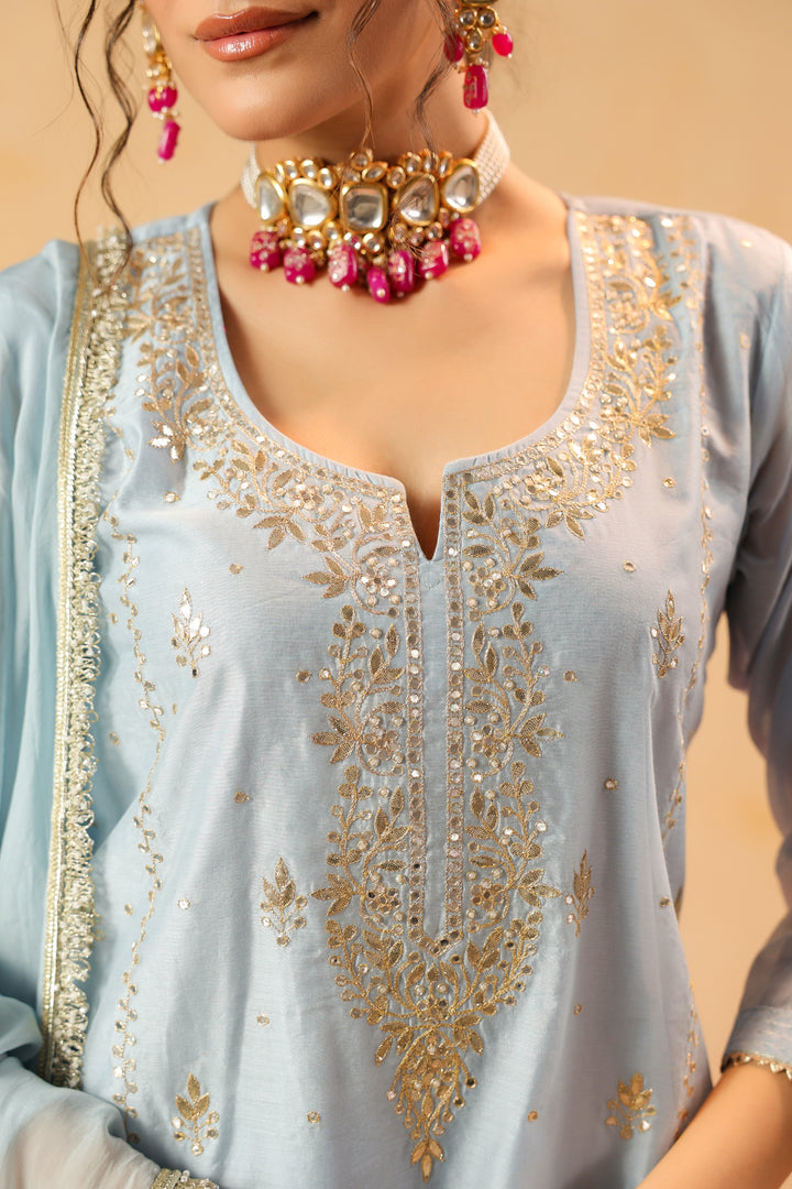 Zohra Blue Chanderi Suit Set