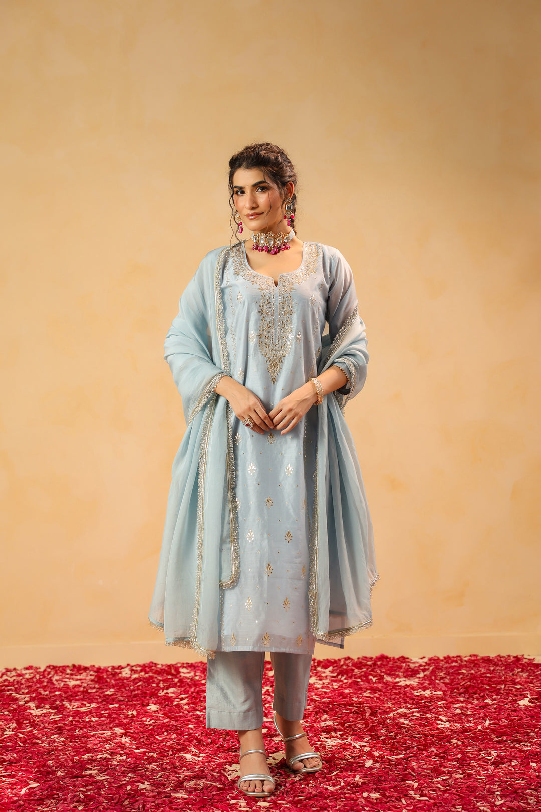 Zohra Blue Chanderi Suit Set