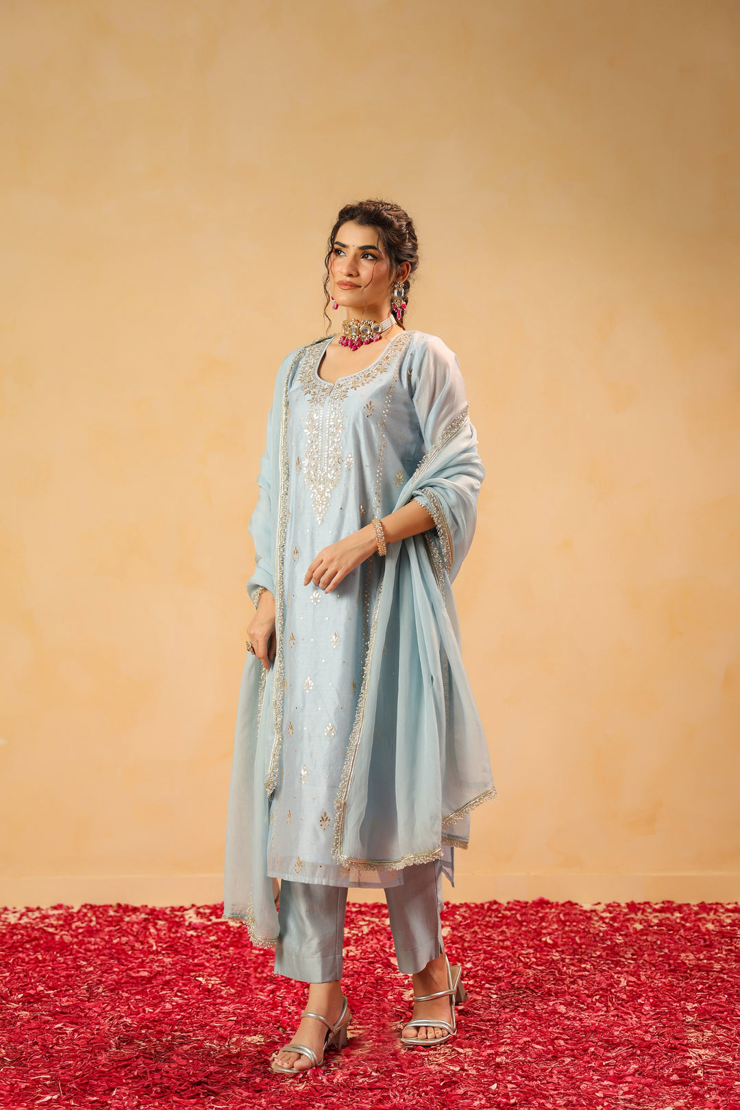Zohra Blue Chanderi Suit Set