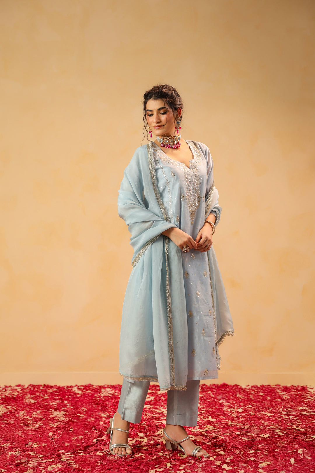 Zohra Blue Chanderi Suit Set