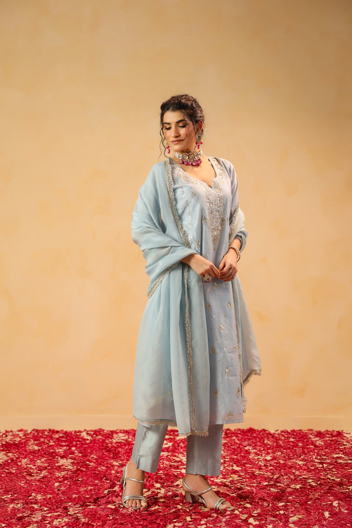 Zohra Blue Chanderi Suit Set