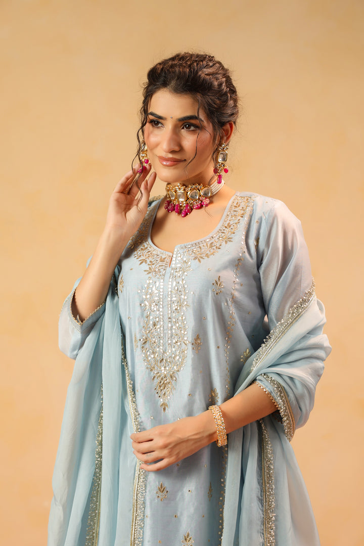 Zohra Blue Chanderi Suit Set