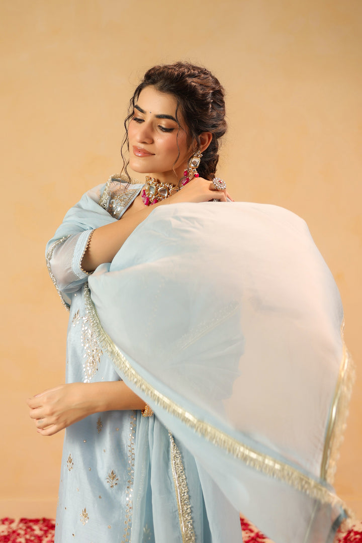 Zohra Blue Chanderi Suit Set
