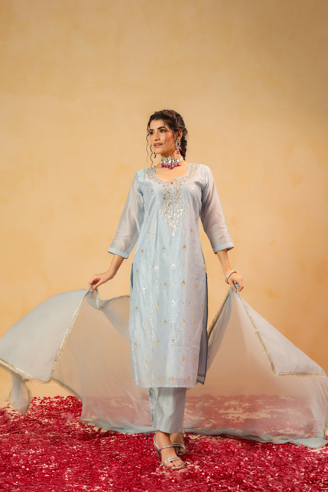 Zohra Blue Chanderi Suit Set