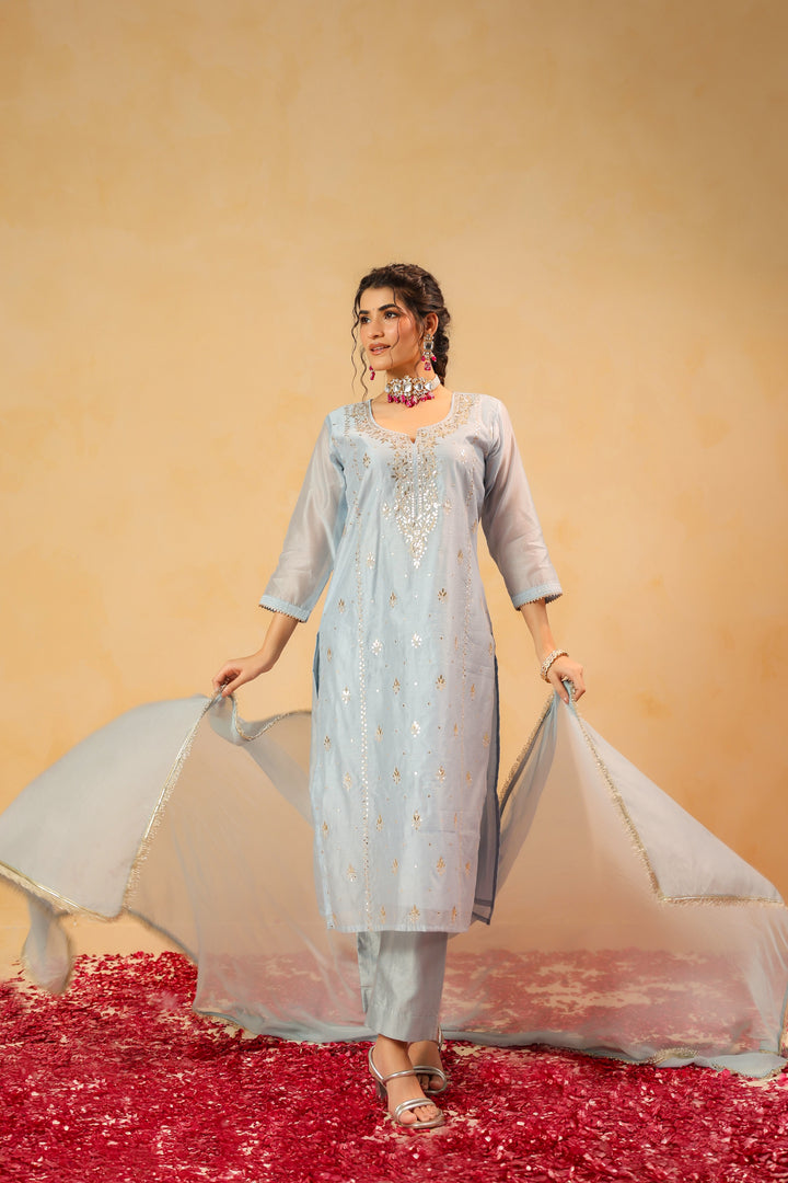 Zohra Blue Chanderi Suit Set