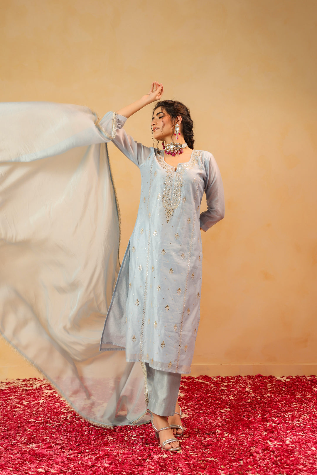 Zohra Blue Chanderi Suit Set