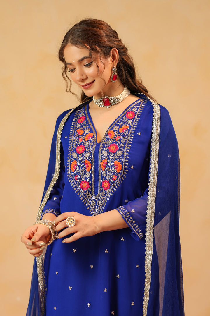 Sindhu blue georgette suit set