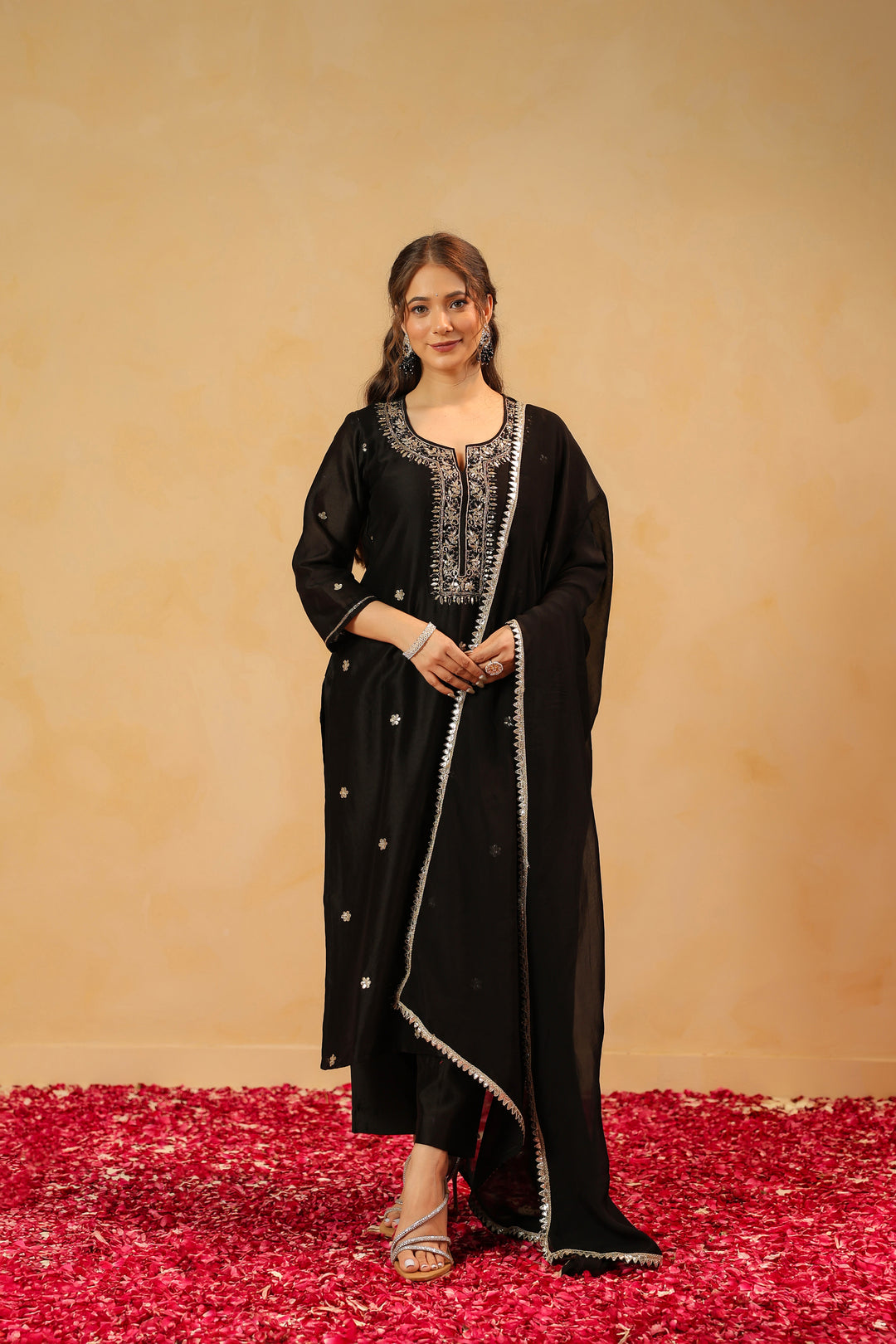 Tarini Black Chanderi suit set