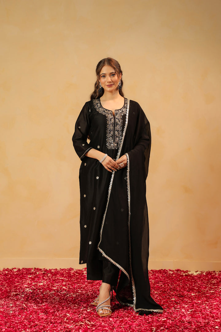 Tarini Black Chanderi suit set