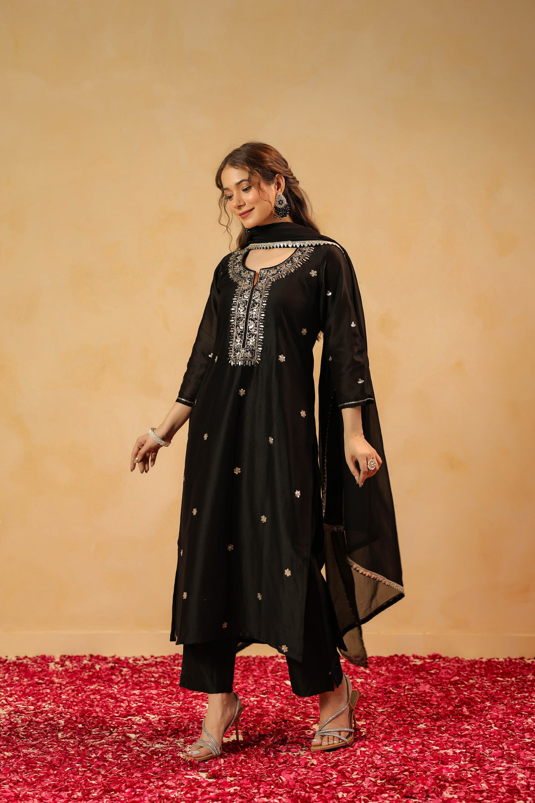 Tarini Black Chanderi suit set