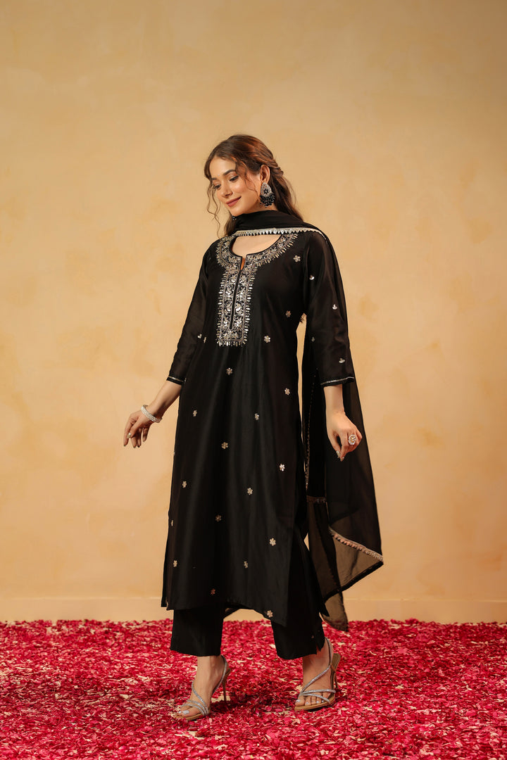 Tarini Black Chanderi suit set