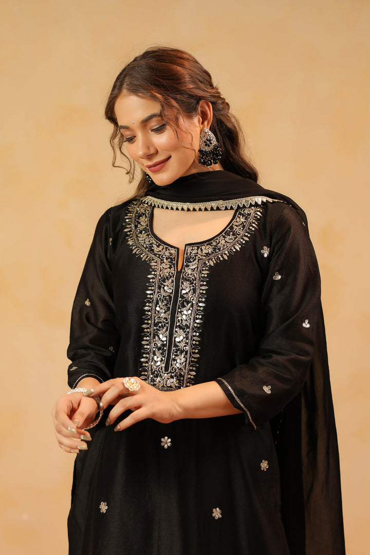 Tarini Black Chanderi suit set