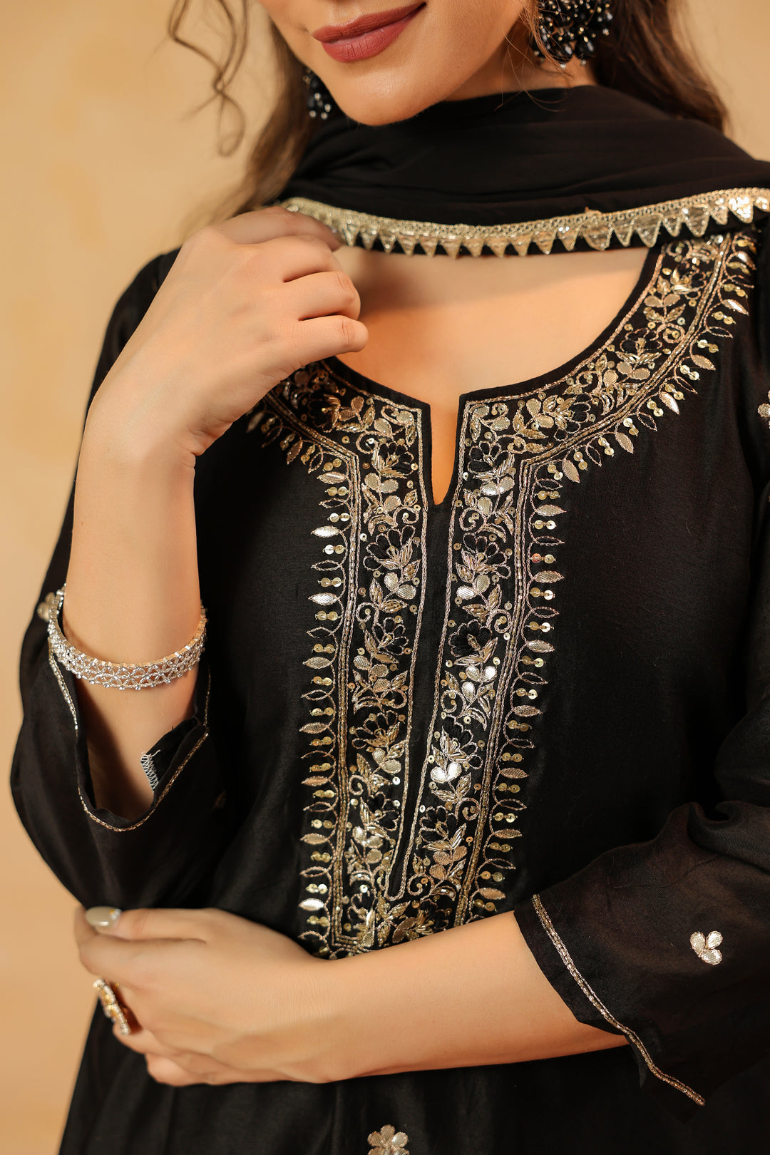 Tarini Black Chanderi suit set