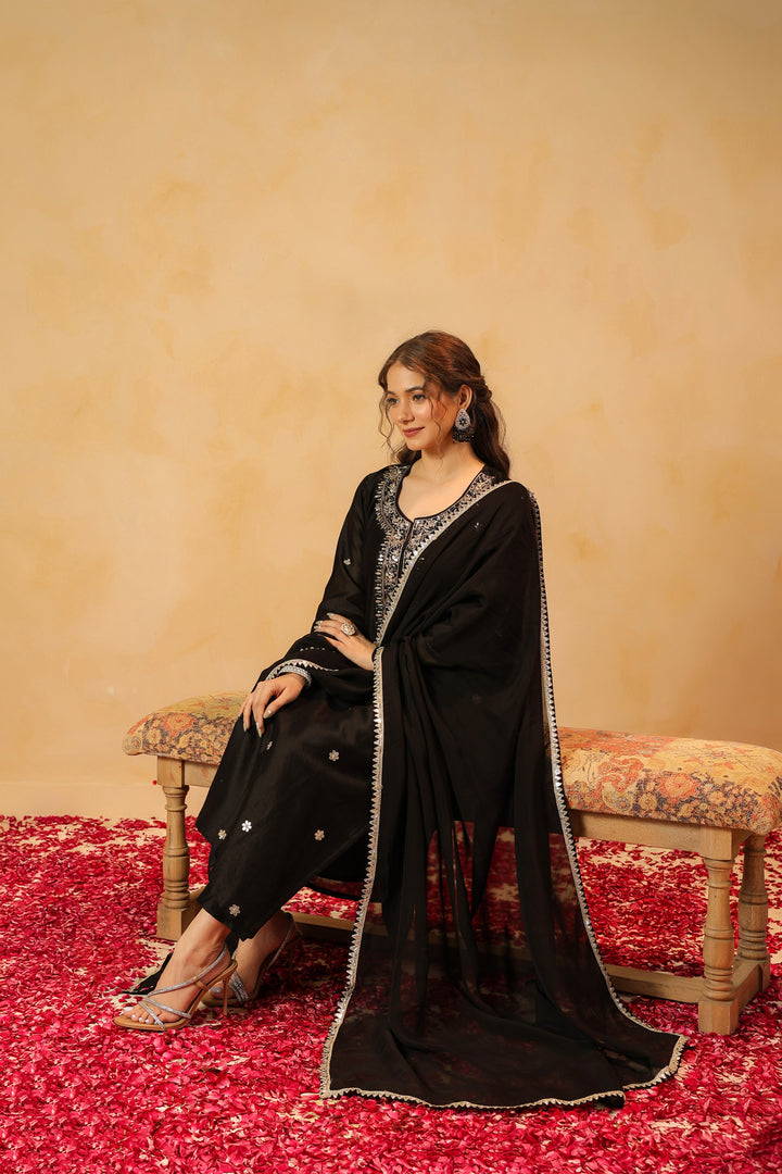Tarini Black Chanderi suit set