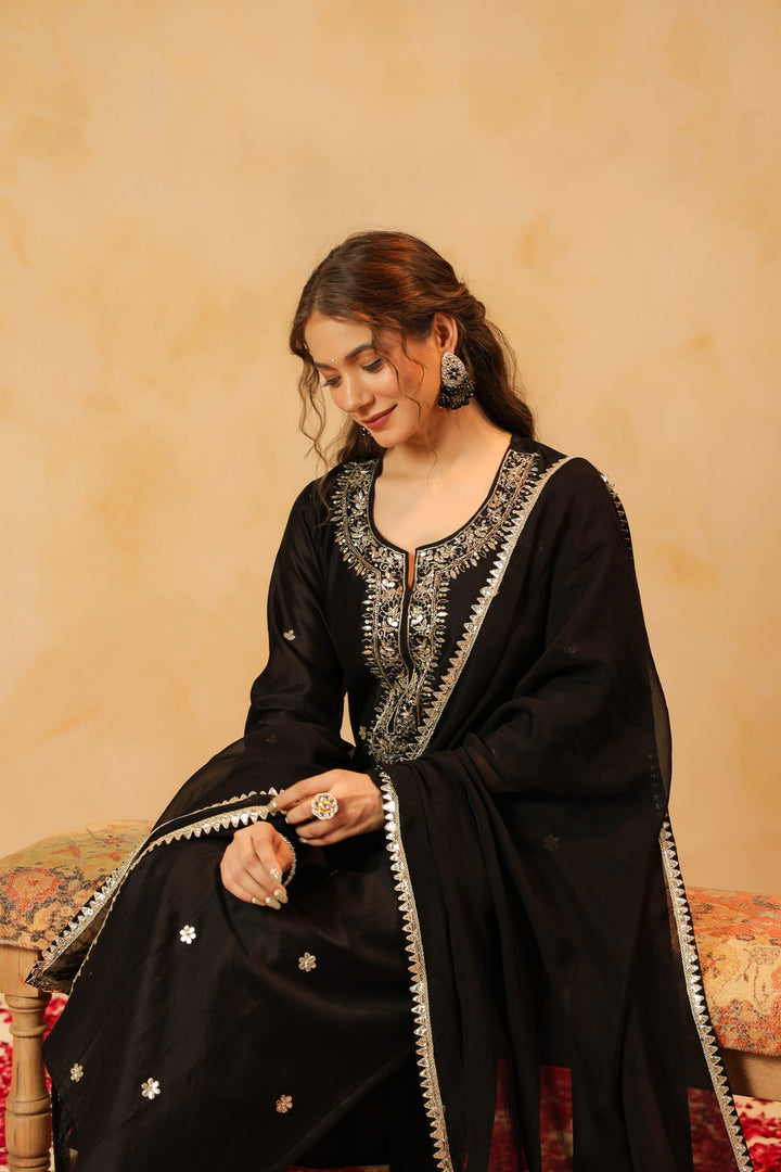 Tarini Black Chanderi suit set