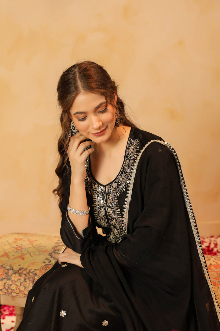 Tarini Black Chanderi suit set