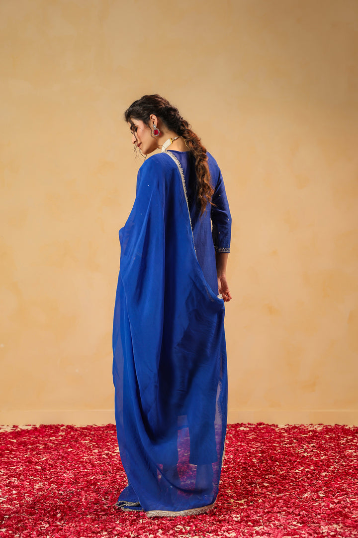 Vedika Blue chanderi suit set