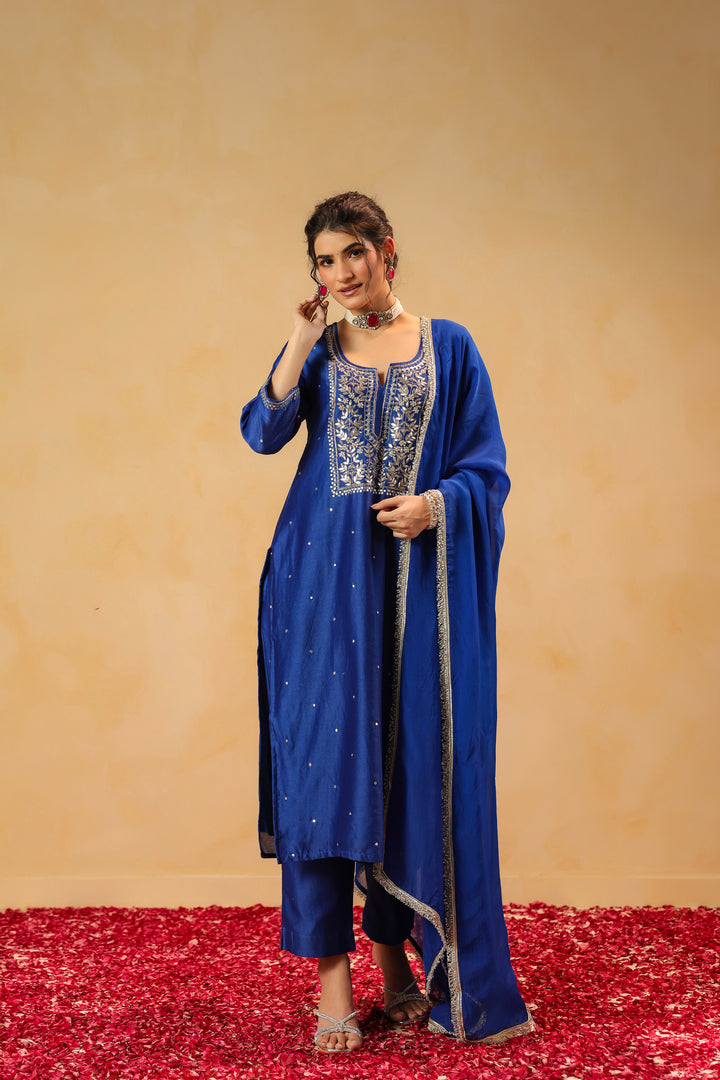Vedika Blue chanderi suit set
