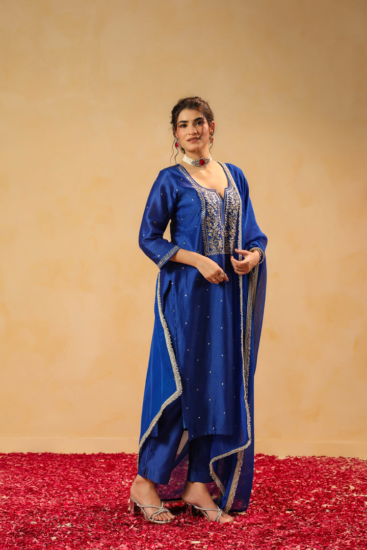 Vedika Blue chanderi suit set