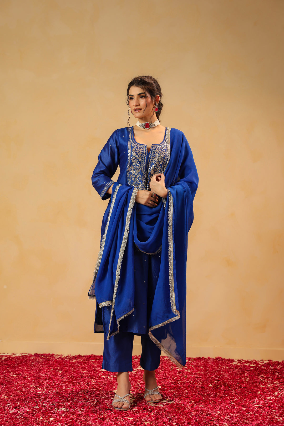 Vedika Blue chanderi suit set