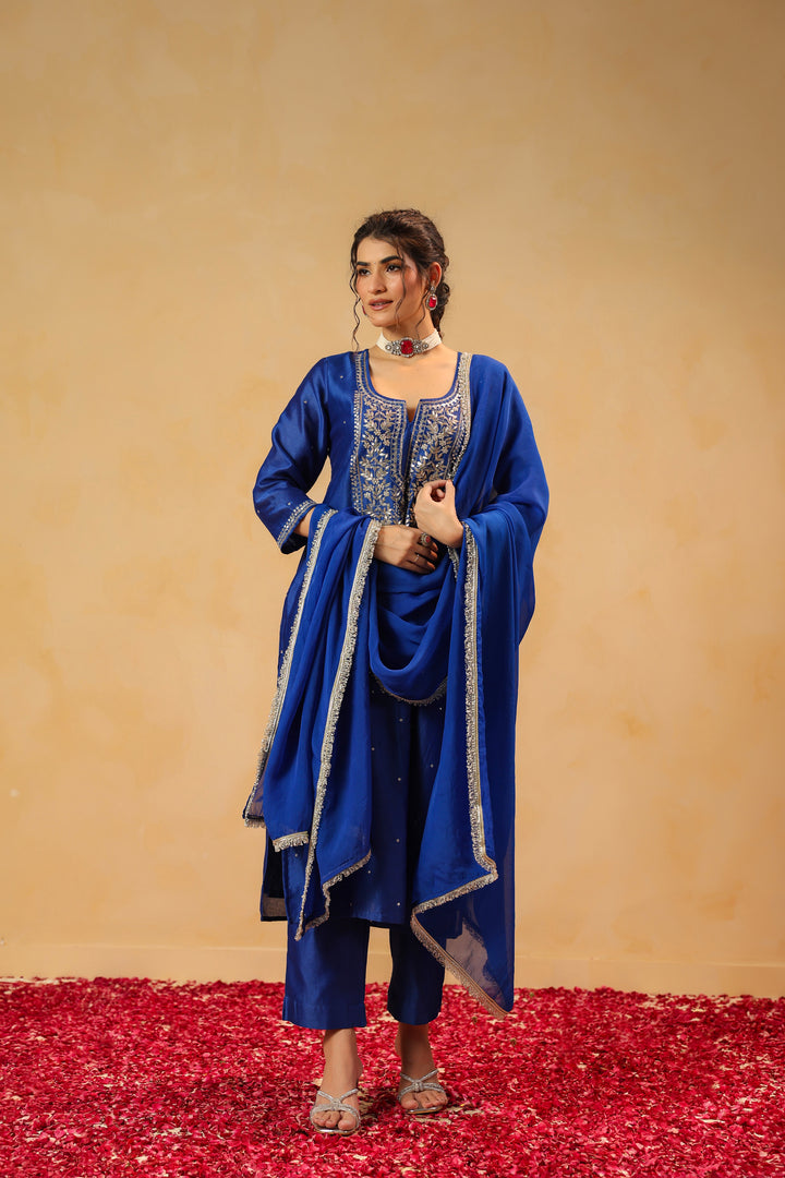 Vedika Blue chanderi suit set