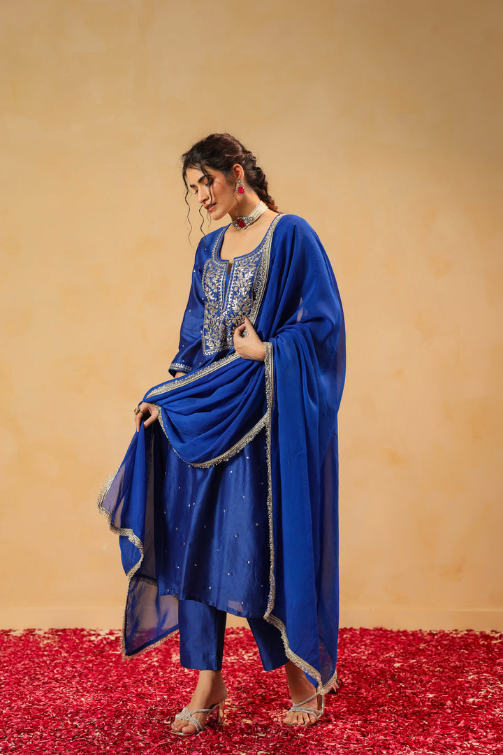 Vedika Blue chanderi suit set