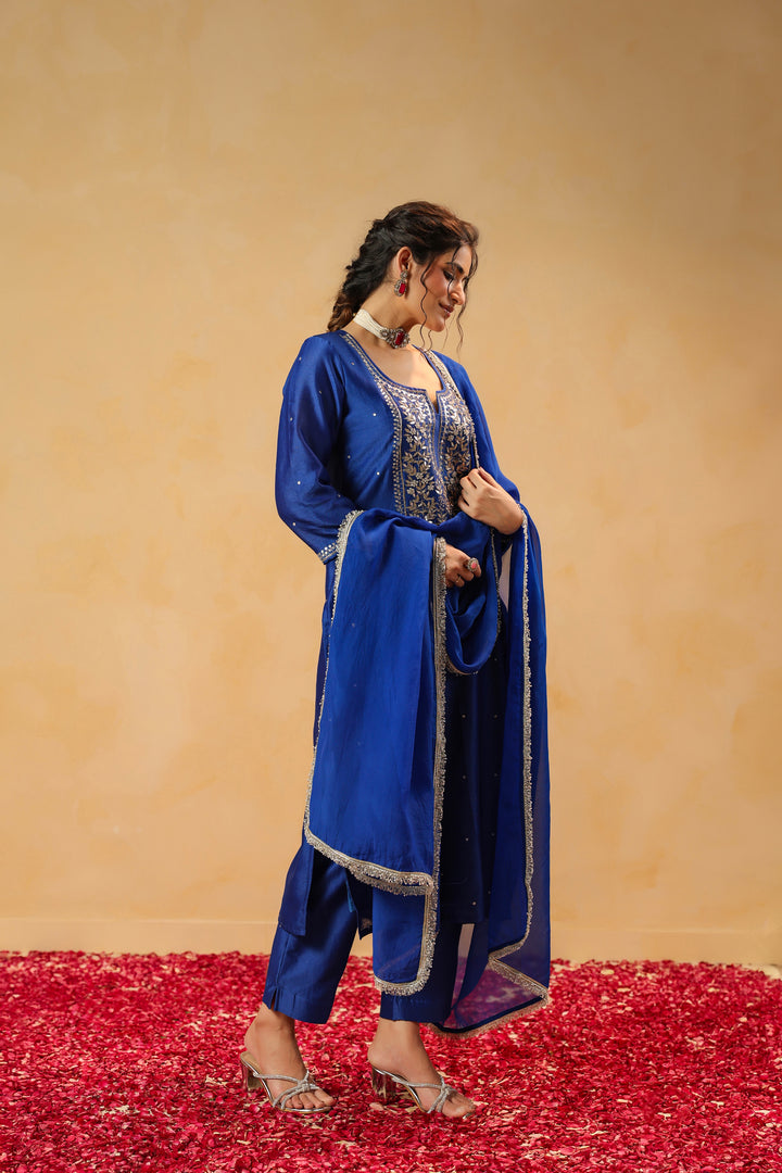 Vedika Blue chanderi suit set