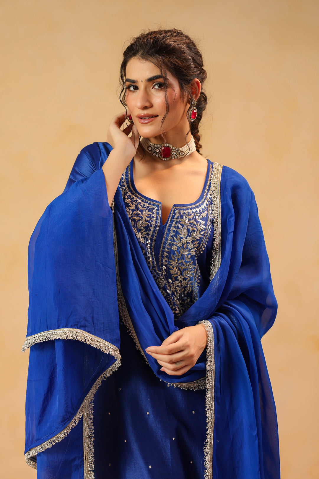 Vedika Blue chanderi suit set