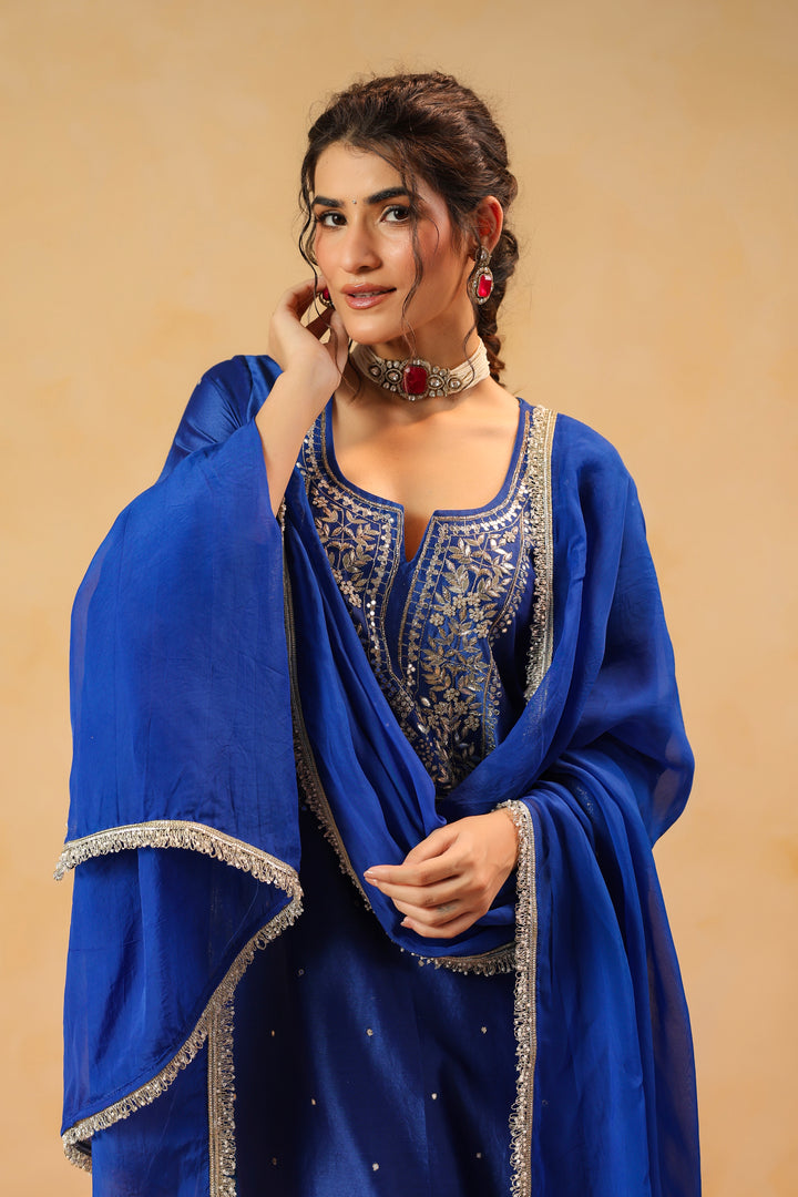 Vedika Blue chanderi suit set