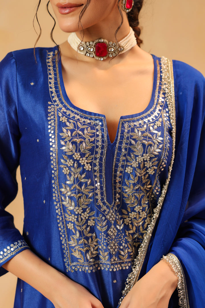 Vedika Blue chanderi suit set