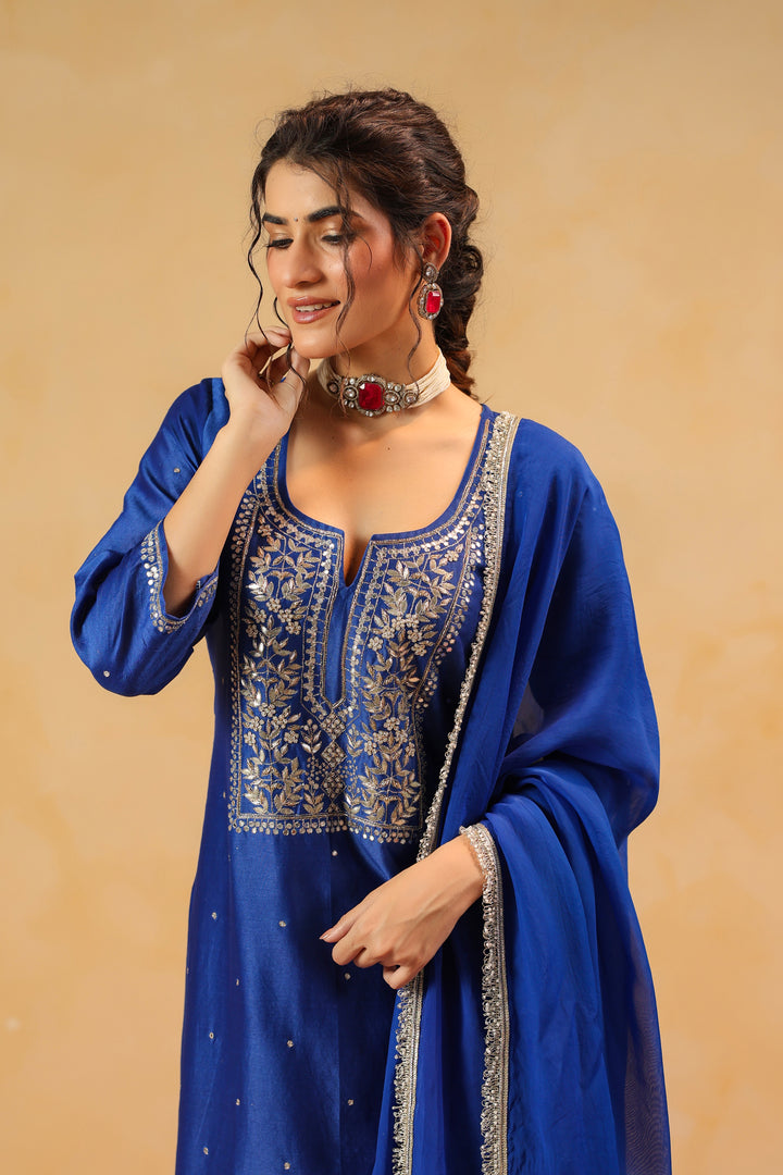 Vedika Blue chanderi suit set