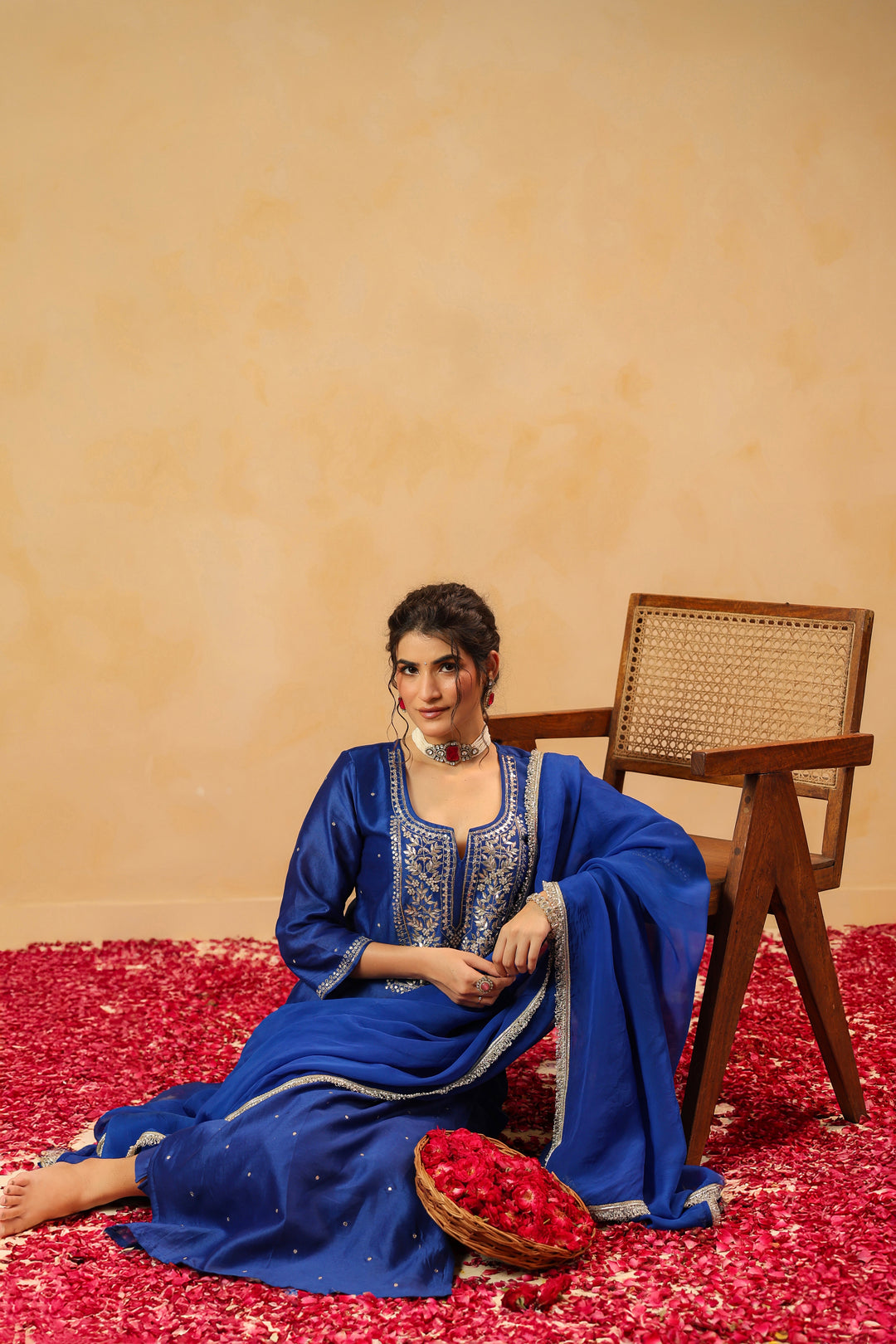 Vedika Blue chanderi suit set