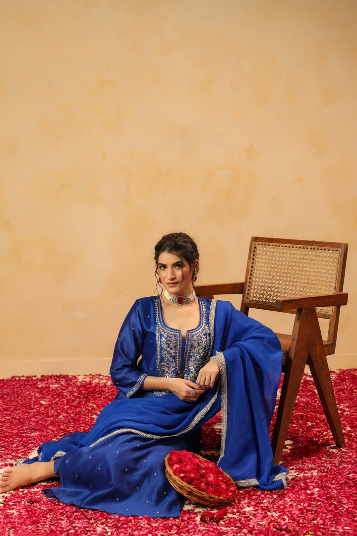 Vedika Blue chanderi suit set