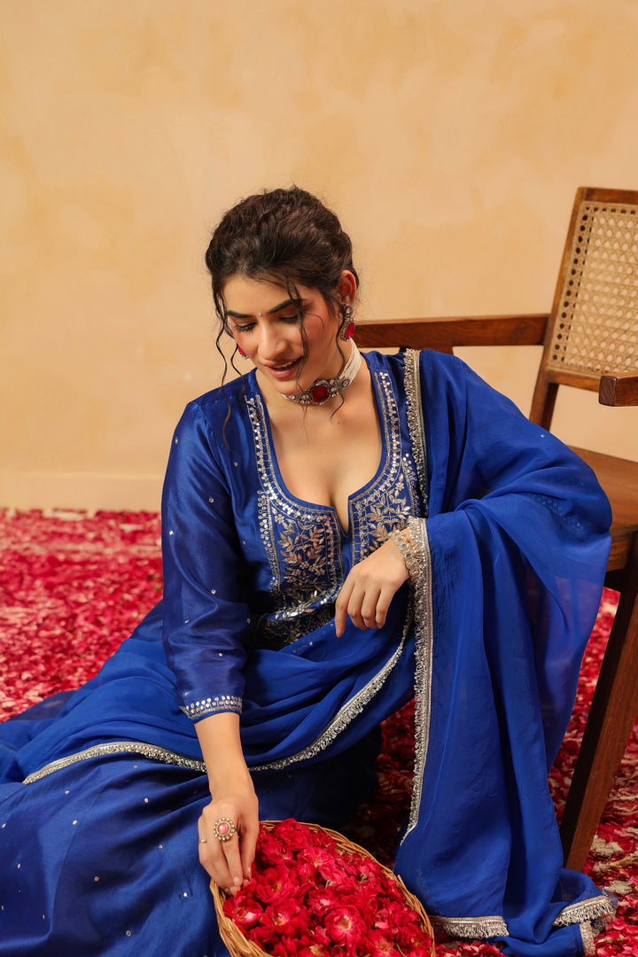 Vedika Blue chanderi suit set