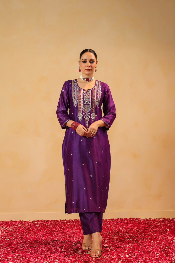 Dhairya Violet chanderi suit set