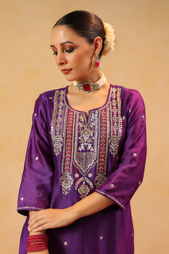 Dhairya Violet chanderi suit set