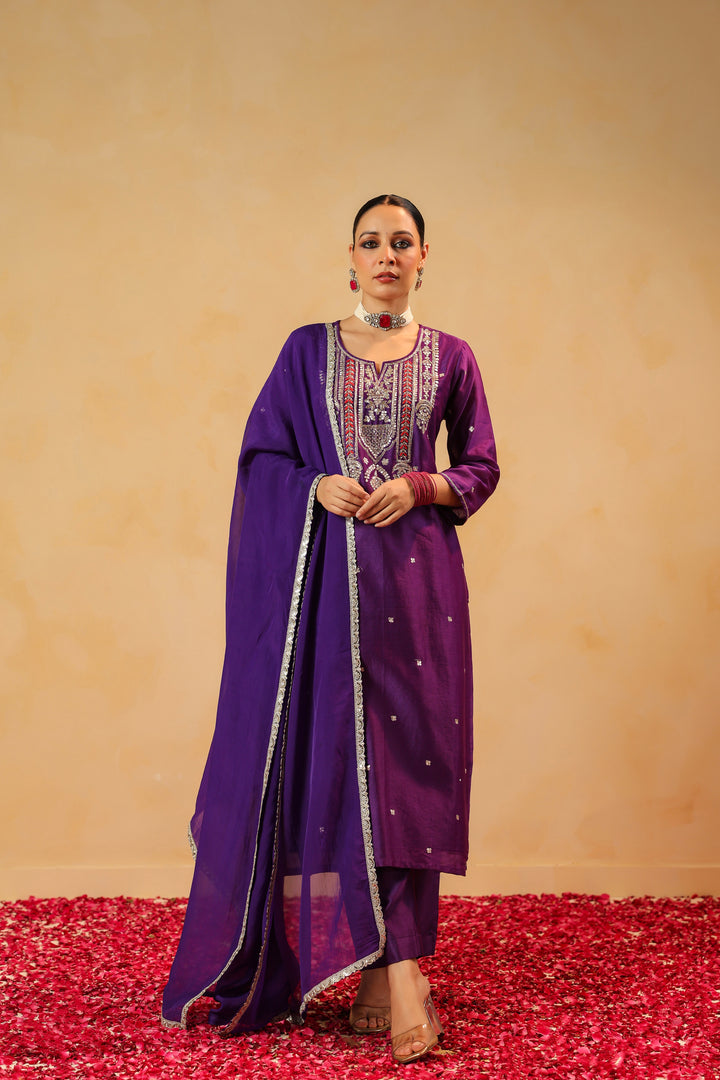 Dhairya Violet chanderi suit set