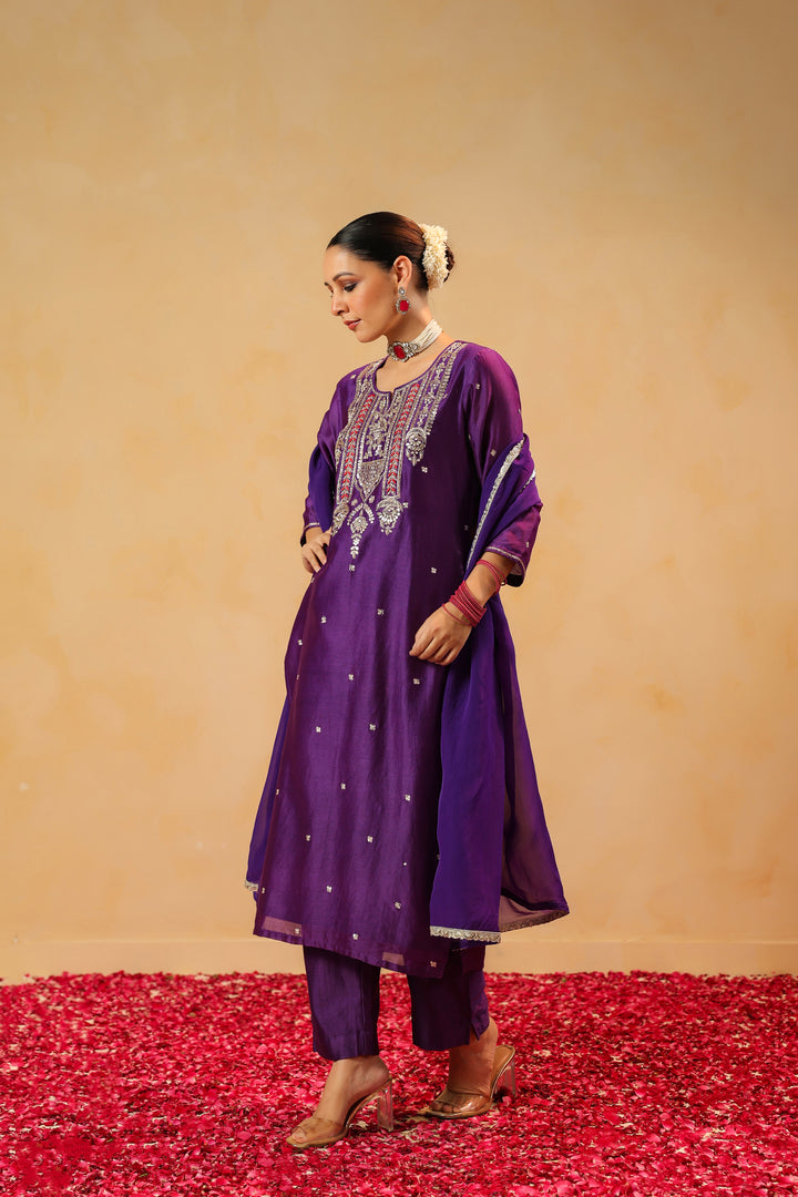 Dhairya Violet chanderi suit set